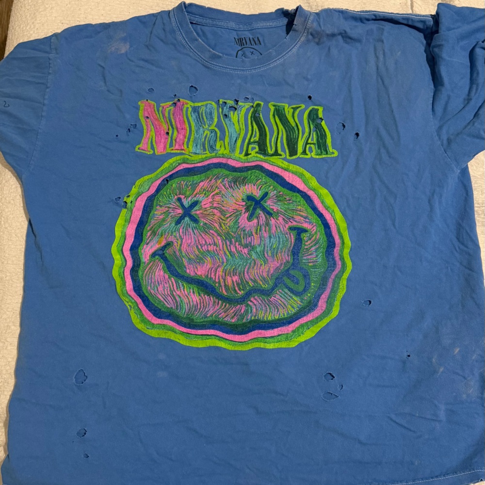 URBAN OUTFITTERS NIRVANA Blue Tee with Neon Graphic